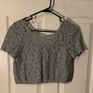 Zara Light Blue Lace Crop T-shirt